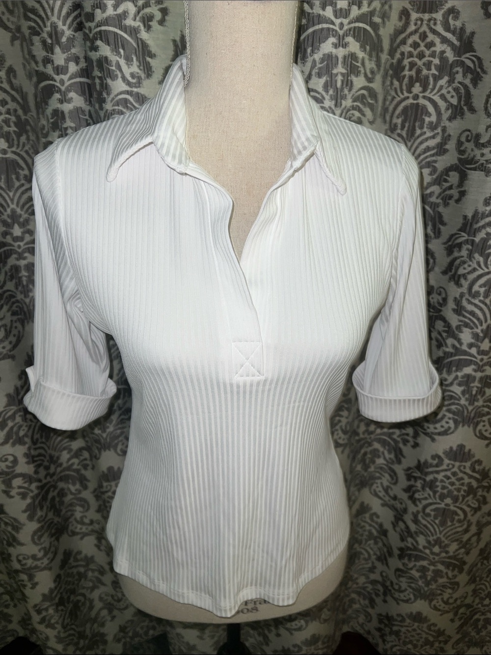 Forever 21 White Ribbed 3/4 Sleeve Top